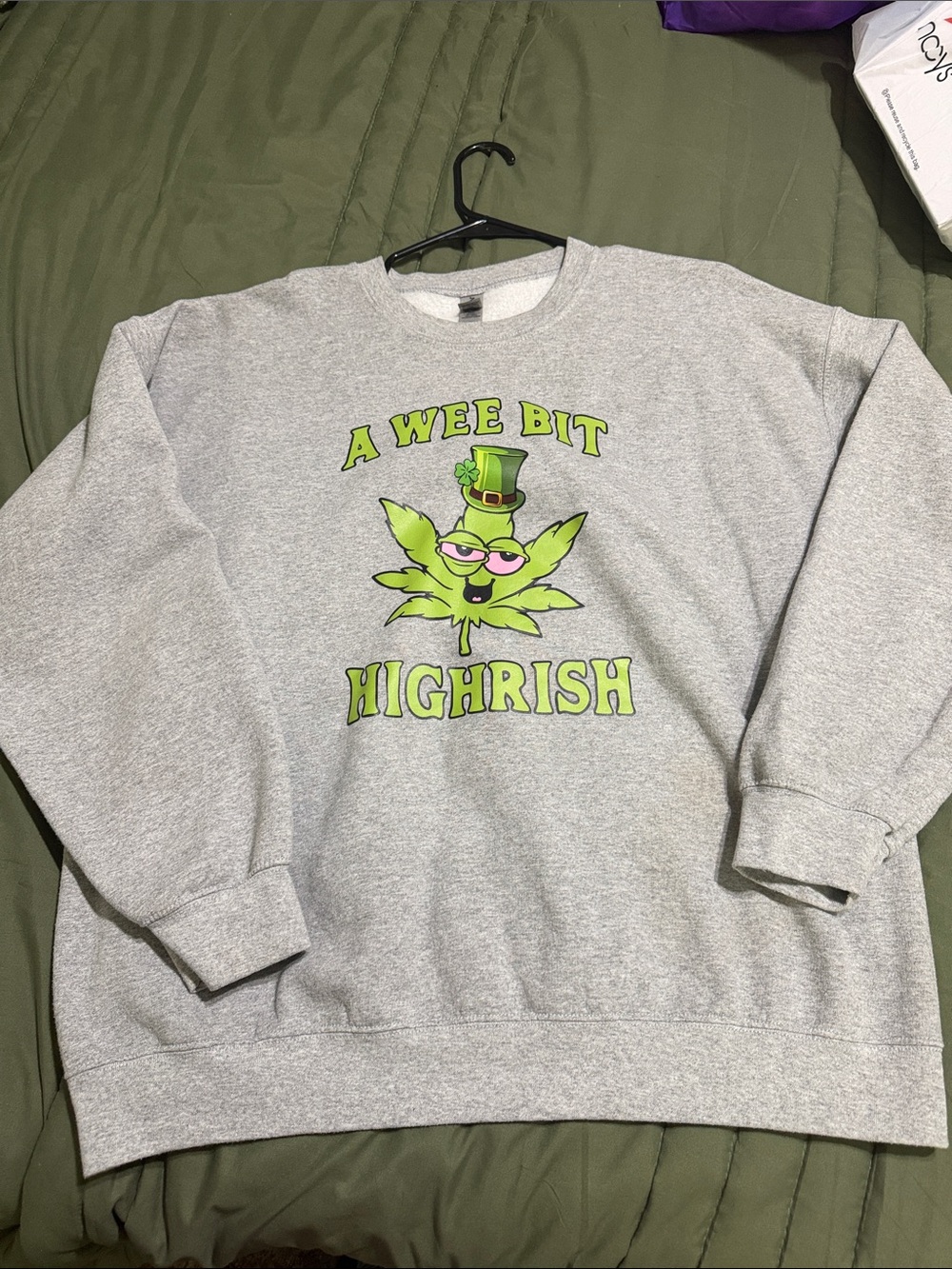 Gildan Grey Crewneck Sweatshirt with Lime Green Graphic